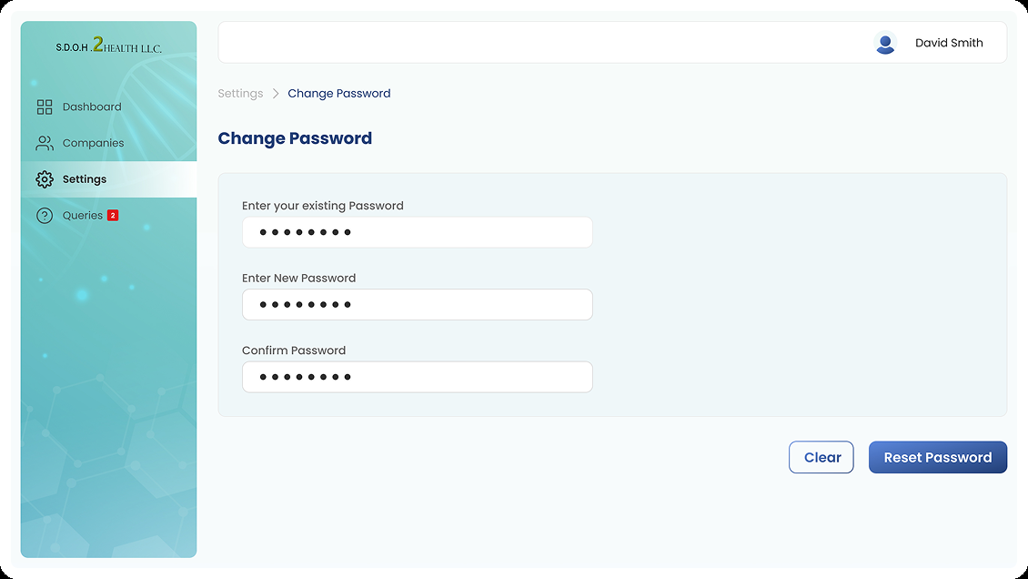 Change password settings