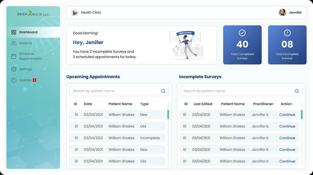 Practitioner dashboard for Jennifer