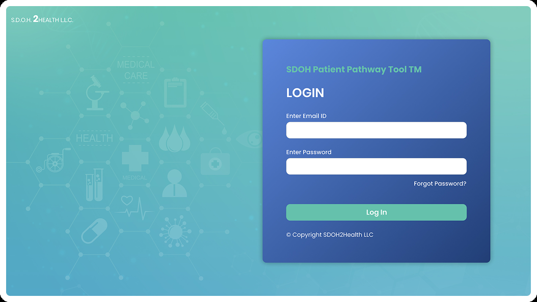 SDOH Patient Pathway Tool login screen