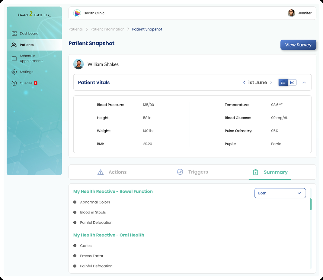 Patient snapshot with triggers and actions
