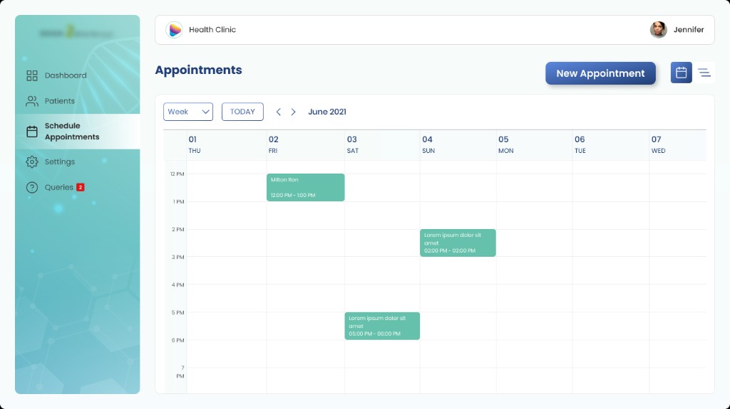 Weekly appointment calendar