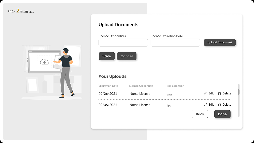 Upload documents wireframe